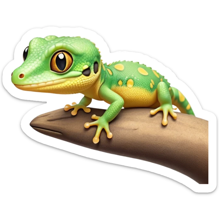 cinematic-cute-realistic gecko-portrait-emoji,-head-tilted-playfully-and-inquisitively,-featuring-a-small,-charming-body-with-smooth,-vividly-patterned-scales,-bright,-sparkling-eyes-and-delicate,-sticky-toe-pads,-simplified-yet-irresistibly-adorable sticker