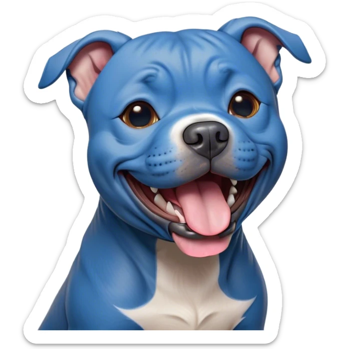 Cinematic Cute Yawning Blue Staffordshire Bull Terrier Portrait Emoji, Head tilted slightly with a dramatic, wide-open yawn, showcasing a smooth blue Fur with a refined texture, floppy ears slightly drooping, round dark eyes barely open in drowsy contentment, Simplified yet irresistibly adorable features, highly detailed, glowing with a soft, cozy glow, high shine, relaxed yet expressive, stylized with a touch of whimsy, bright and endearing, soft glowing outline, capturing the essence of a sleepy yet affectionate guardian, so drowsy it feels like it could stretch right out of the screen and curl up for a nap! sticker