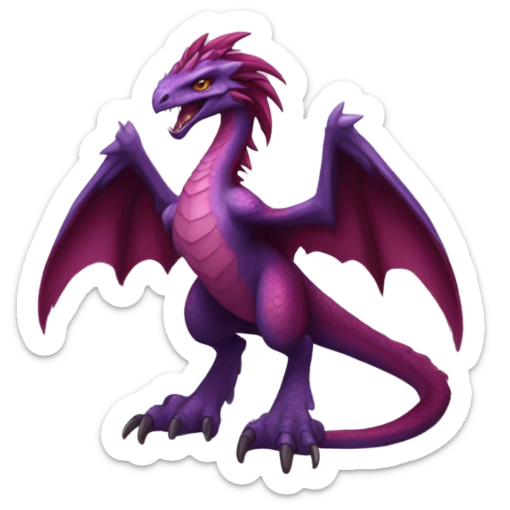 Mauve-maroon-red-violet-colored anthro-raptor-dragonkin-scalie-sona-Fakémon-hybrid with a mane on head and back full body sticker