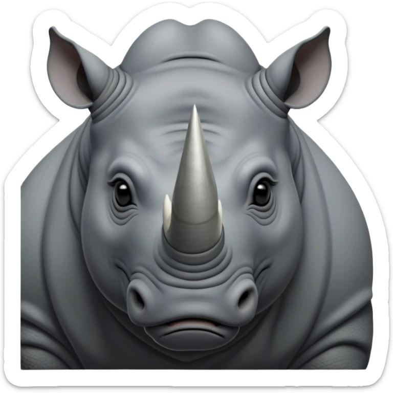 cinematic-noble--rhinoceros-portrait-emoji,slate-grey-hide--poised-and-regal,-with-a-massive,-powerful-build-and-a-thick,-deep-set-soulful-piercing-eyes,-simplified-yet-sharp-and-sophisticated-features,-highly-detailed,-large-black-eyes, zoomed out showing shoulders sticker