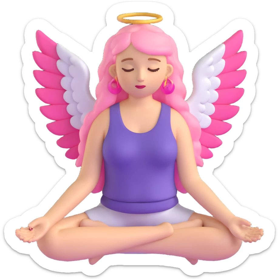 woman with long blonde hair as an angel meditating with pink hair accessories sticker