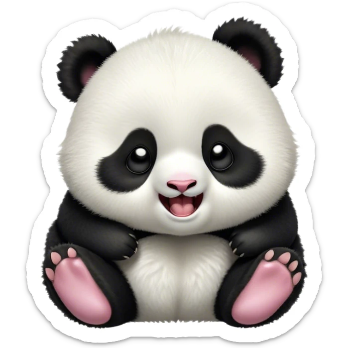 Cinematic Cute Yawning Baby Panda Portrait Emoji, Head tilted slightly with a dramatic, wide-open yawn, showcasing a soft, fuzzy black and white Fur with droopy ears, round eyes barely open in drowsy contentment, Simplified yet irresistibly adorable features, highly detailed, glowing with a soft, cozy glow, high shine, relaxed yet expressive, stylized with a touch of gentle whimsy, bright and endearing, soft glowing outline, capturing the essence of a sleepy yet affectionate baby panda, so drowsy it feels like it could curl up out of the screen for a nap! sticker