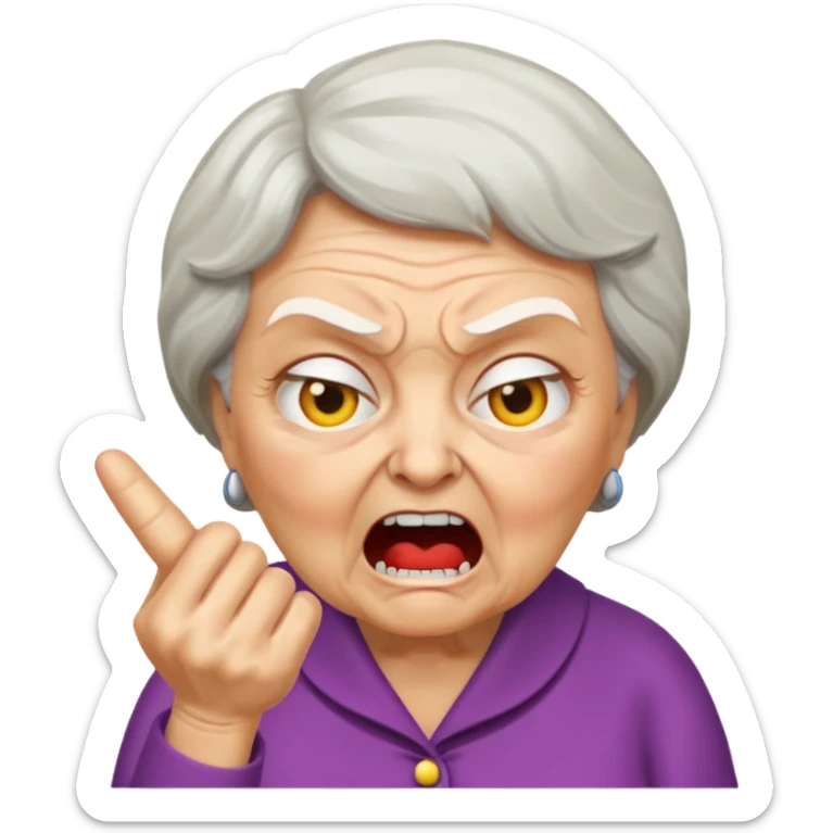 make me an emoji of an angry british granny yelling at a kid for pronouncing a word incorrectly sticker