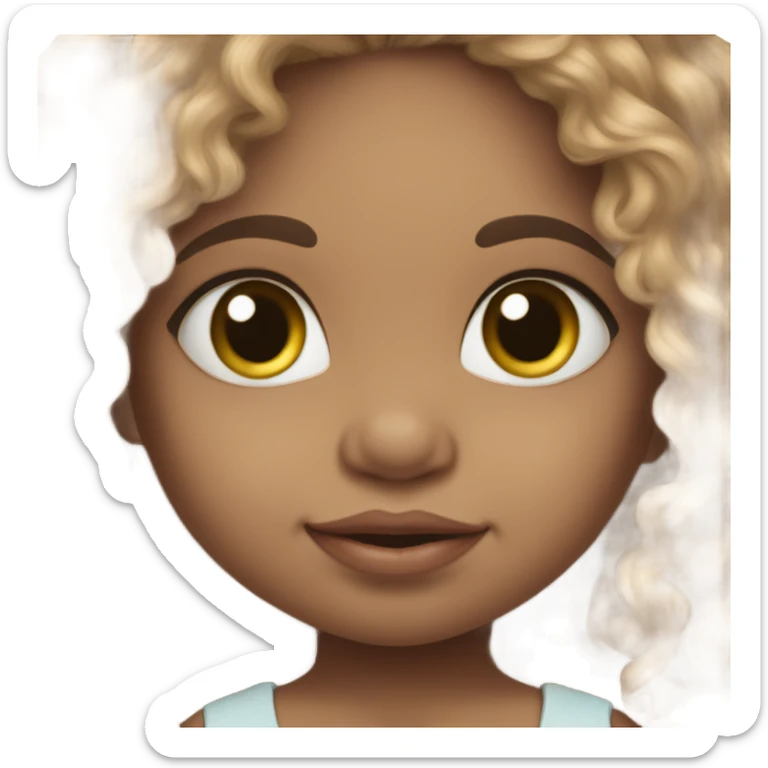 Beautiful Mixed race baby toddler with long hair playing with a doll sticker