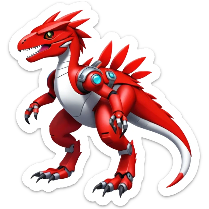 Furry feather-mane Cool Edgy Futuristic shiny colorful Digimon-Fakemon-Guilmon-Velociraptor-Mecha full body   sticker