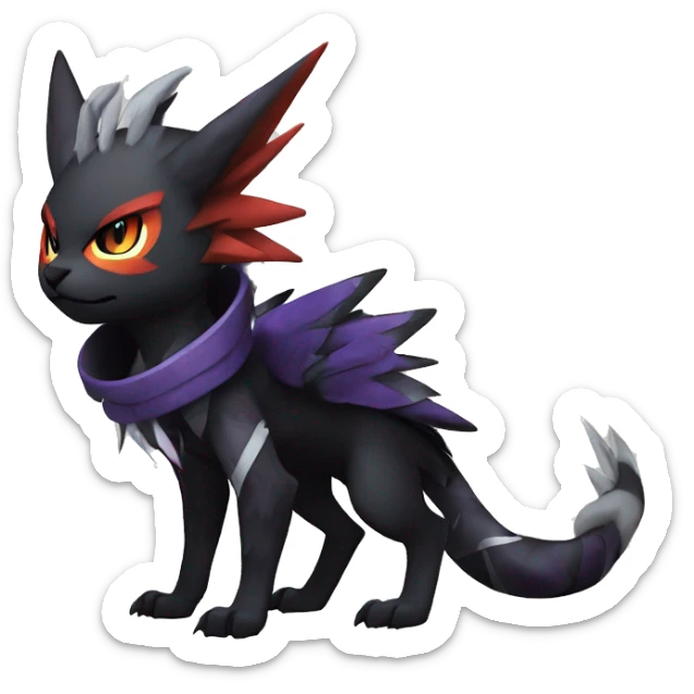 Cool Anthro Black Noivern-Absol-Litten-Pokémon with edgy stripes hoodie spiked collar punk Full Body sticker