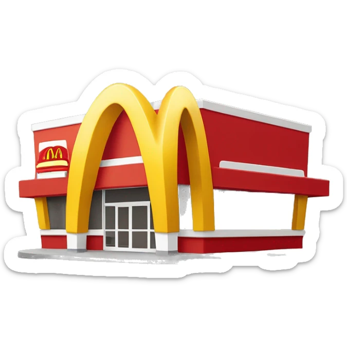 “McDonald’s store with the iconic golden arches, a red and yellow color scheme, and a simple, recognizable design that captures the essence of a fast food restaurant.” sticker