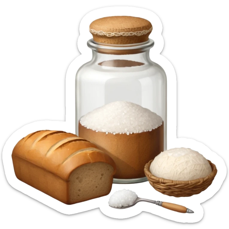 a one victorian bottle of salt and a loaf of bread - crochet needles and a ball of wool sticker