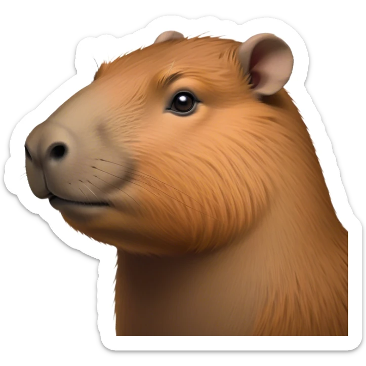 Cinematic Noble Capybara Portrait Emoji, Poised and serene, with a robust, rounded build and a distinctly capybara head featuring a broad, slightly flattened face, short snout and small, rounded ears, covered in soft, earthy fur and gentle, wise eyes, Simplified yet sharp and sophisticated features, highly detailed, glowing with a warm, natural glow, high shine, intelligent and calm, stylized with an air of understated authority, focused and attentive, soft glowing outline, capturing the essence of a watchful and confident capybara guardian that feels as though it could step out of the screen with effortless authority! sticker