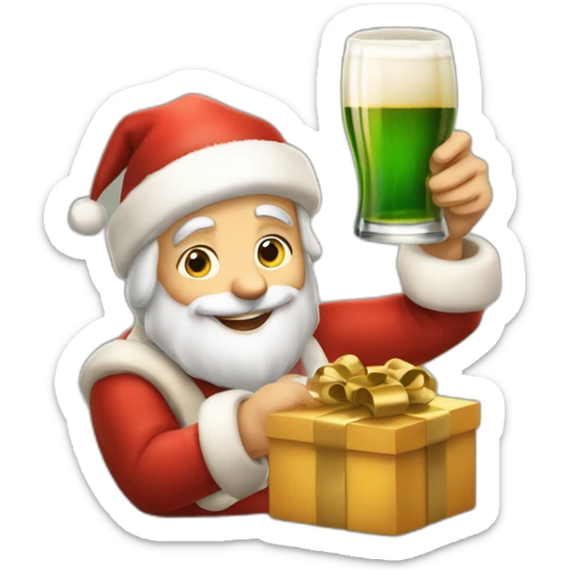 Père Noël qui offre un verre de bière à un enfant comme cadeau sticker