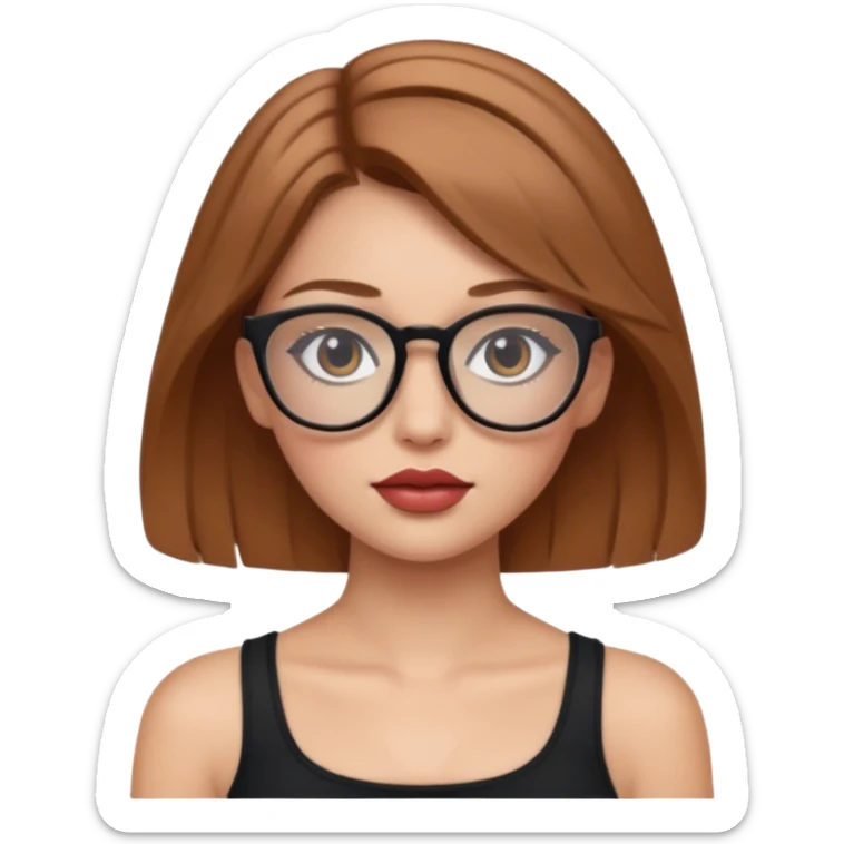 Hafif kahverengi saçlı, beyaz tenli, gözlüklü, crop giyinen ,dolgun dudaklı,makyajlı bir kiz sticker