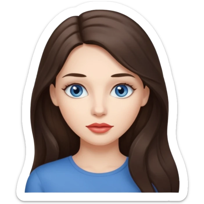 Woman with fair skin long brunette hair grey blue eyes and full lips sticker