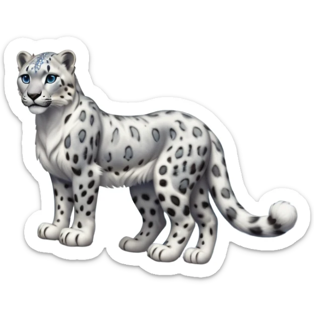 cinematic-snow-leopard-realistic-full-body-standing-emoji,-muscular-yet-graceful-body-balanced-on-rocky-cliffs,-long-fluffy-tail-swirling-behind,-head-tilted-dramatically,-thick-ghostly-white-fur-speckled-with-black-rosettes,-piercing-icy-blue-eyes,-simplified-yet-realistic-focused-features,-highly-detailed,-glowing-with-an-almost-sarcastic-glow sticker