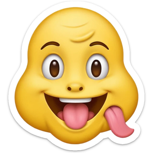 stinky smelly yellow emoji face, cartoon style, tongue out, wavy stink lines sticker
