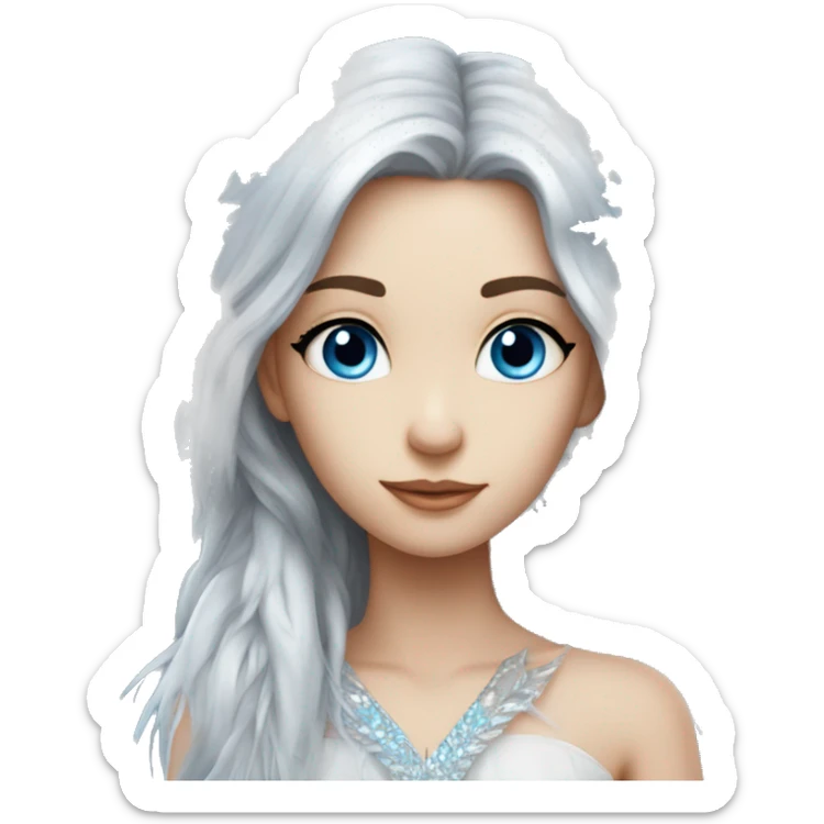 big wings, silver, feather, icy ,snowflake, Beautiful, fairy, long hair, blue eyes sticker