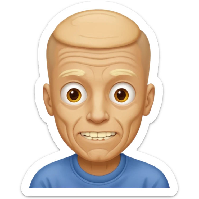 White man, barely any hair, lots and lots of wrinkles, bad yellow teeth, and peanut butter. Cerebral palsy sticker