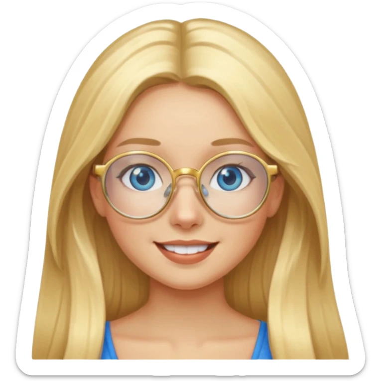 une fille blonde cheveux longs au yeux bleus avec des lunette dorée assez grande joyeuse  sticker