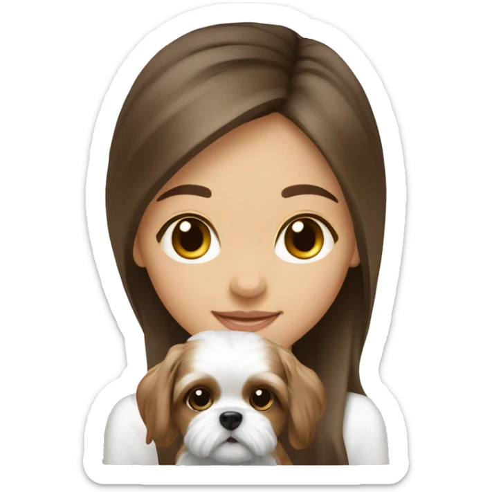 Brunette long hair light skin girl with shi tzu puppy sticker
