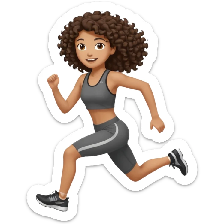 Treino de corrida feminino morena cacheada cabelos cumpridos caindo nas costas sticker