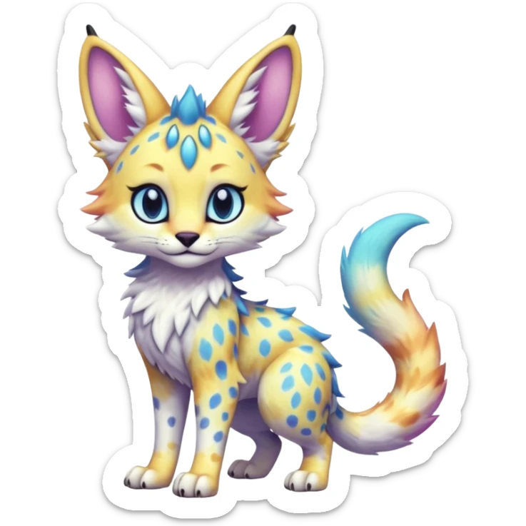 Cute Kawaii Epic Ethereal Epic Aesthetic Cool Colorful Vibrant Pastel Sparkly Colorful Sergal-Serval-Vernid-creature, (full body) sticker