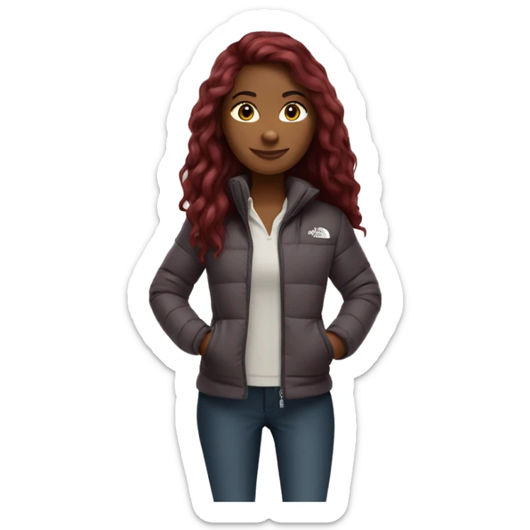 beautiful burgundy straight haired Girl wearing northface full body sticker