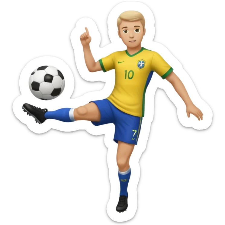 A white guy kicking a soccer ball with a brazil fc shirt on sticker