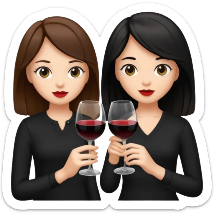 2 girls in black drinking wine with brown hair and black hair  sticker