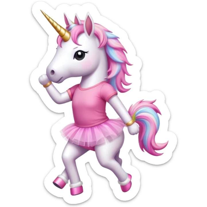 anthropomorphised female unicorn in tutu and pink t-shirt jogging upright standard pose sticker