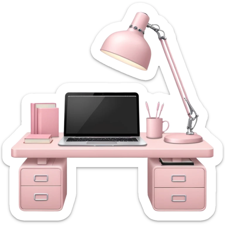 Pale Pink  Big Workstation and Light Pale Pink book and Light Pale Pink wide desk lamp and Light Pale Pink lap top for Lease sticker