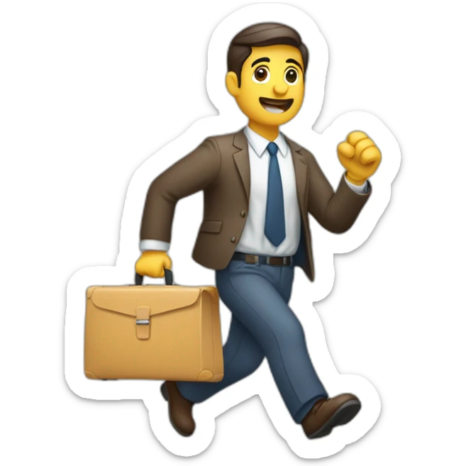 trabajador de oficina corriendo con una maleta en la mano sticker
