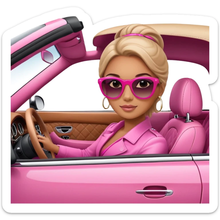 woman driving car pink bentley with sunglasses and badass look sticker