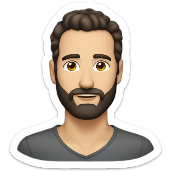 man, full beard, dark hair, dark brown eyes, soft receding hairline with hair in the middle sticker