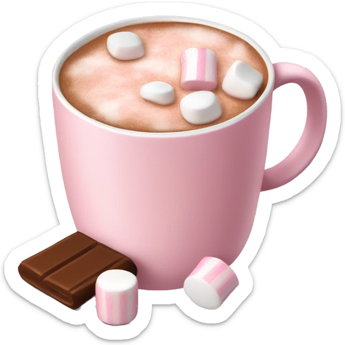 Light Pink mug of hot chocolate with marshmallows  sticker