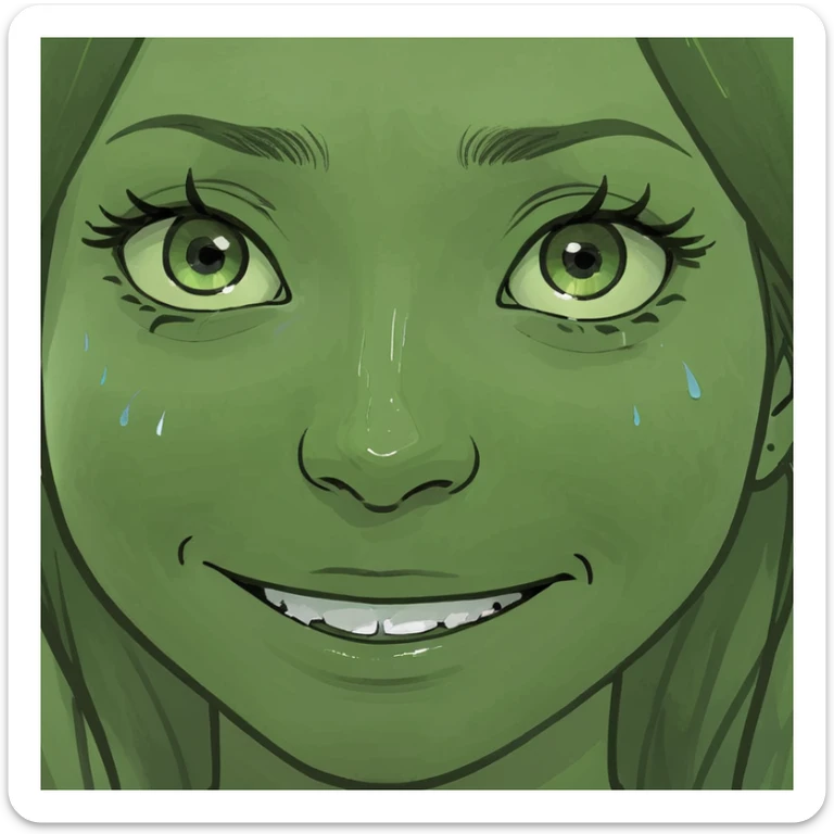 a girl with emotional and happy face with tears in her eyes and smile on face sticker