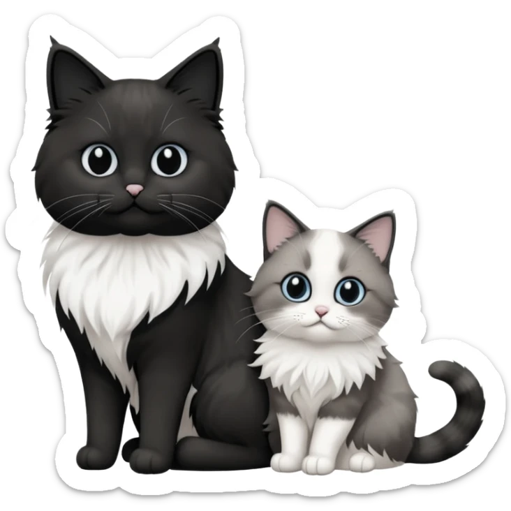 2 chats noirs et blancs qui se ressemblent l'une poil court l'autre poil ragdoll sticker