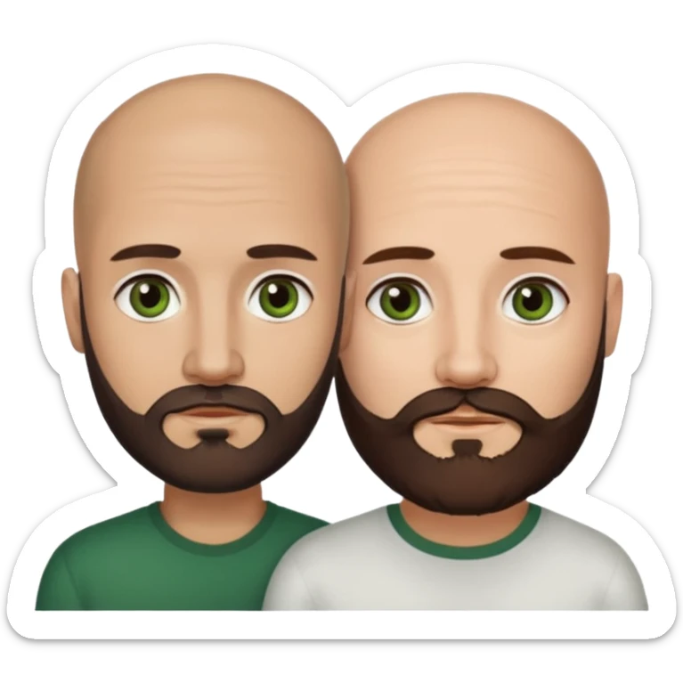Man beard bald white dark green eyes, woman medium hair brown brown eyed latina they have different eye color man dark green woman dark brown sticker