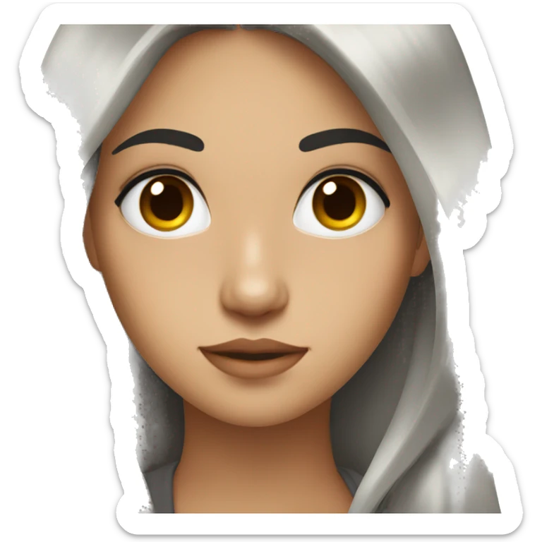 A beautiful girl with long black hair and brown eyes sticker