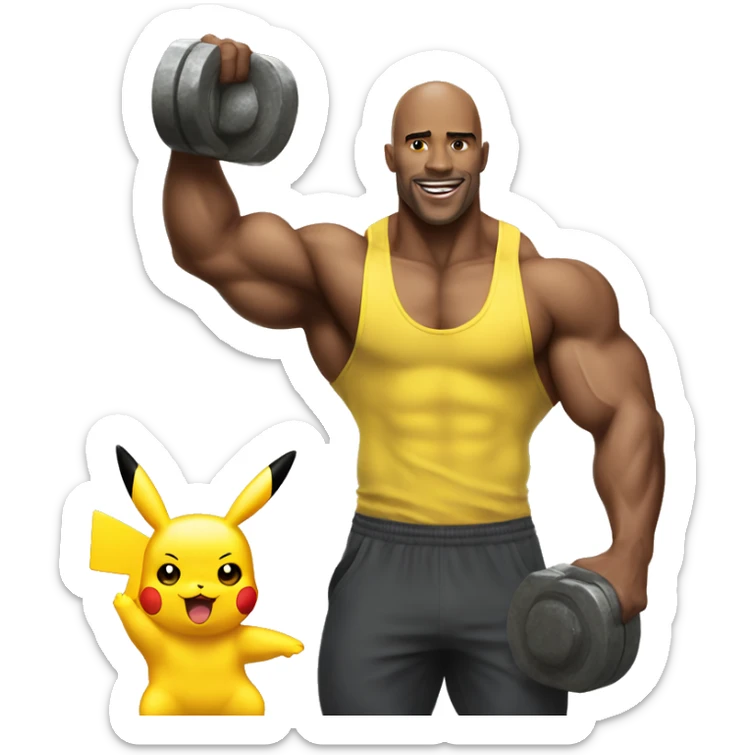 Bodybuilder raising pikachu in air sticker