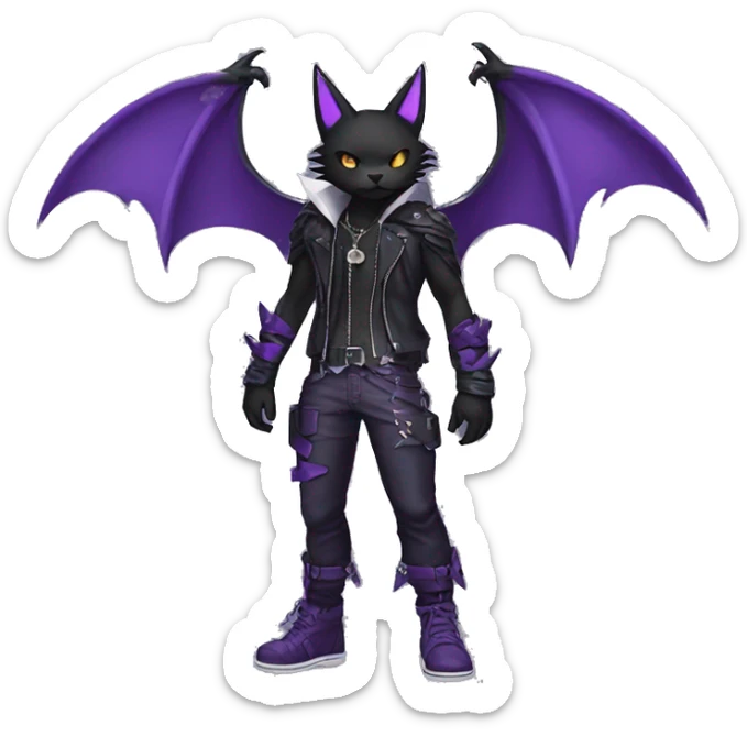 cool edgy black punk Purple nargacuga-bat-cat-Fakemon collar full body sticker
