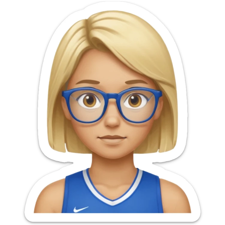 Blonde Athlete with Glasses – Blonde hair, blue sports jersey.

 sticker