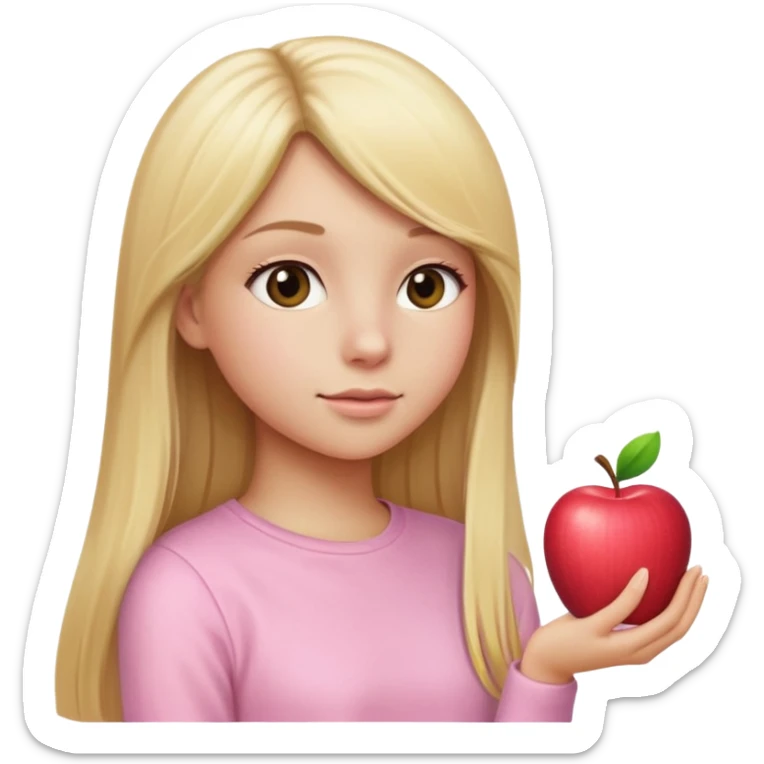 girl in light pink clothes, blonde with long straight hair, side view, apple emoji style, variation 2 sticker