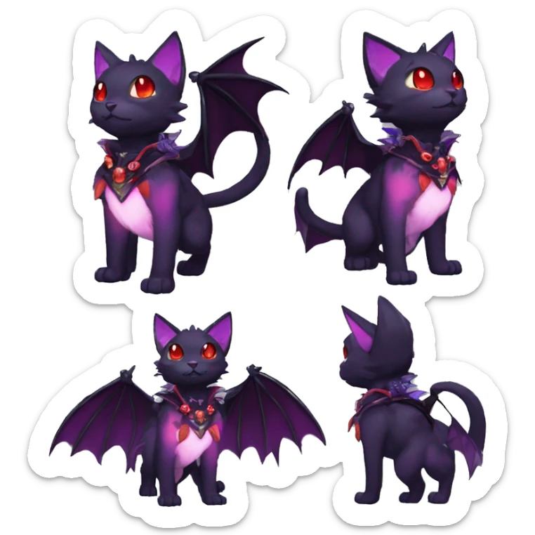 cool cute pretty black punk red Purple ethereal fantasy nargacuga-bat-cat-Fakemon spiked collar harness full body sticker