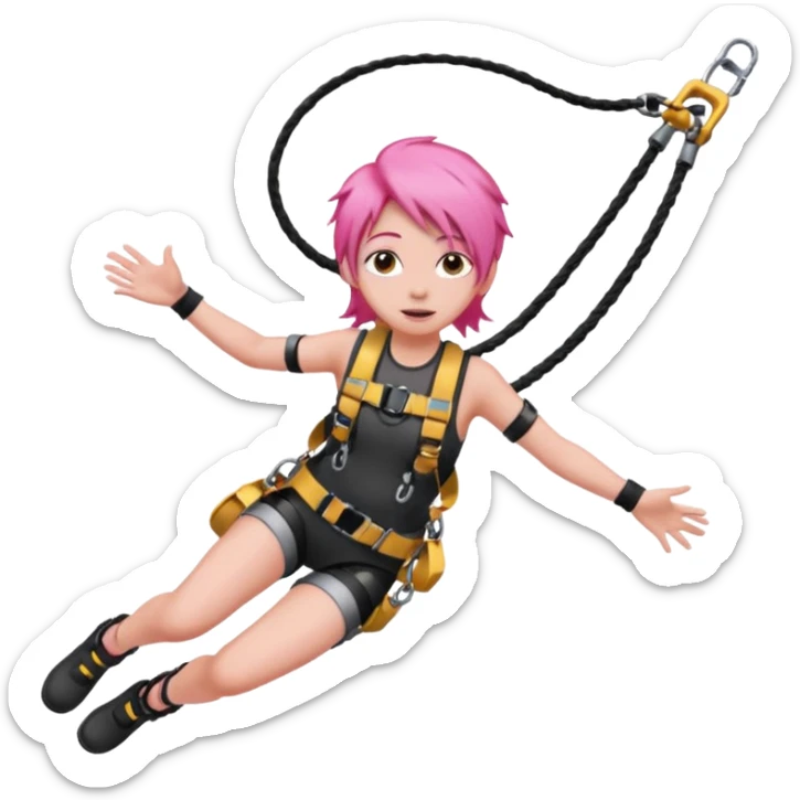 bungee jumping face with earrings pink hair flying away bungee jumo sticker