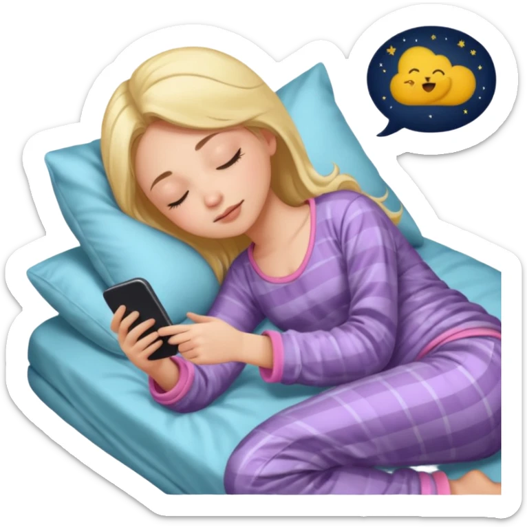 A girl sleeping and texting another girl and it slits both and they say good night bestie sticker