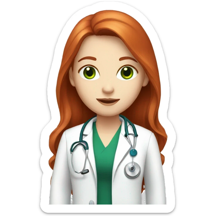 Doctor, long red hair, girl, white skin, green eyes sticker