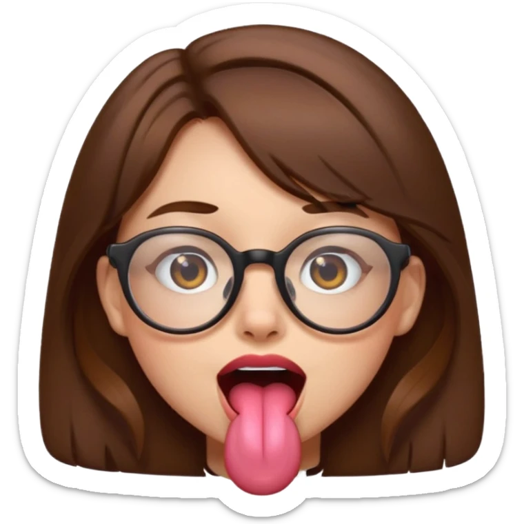 funny girl with brown hair and glasses, tongue out expression, Discord emoji style sticker