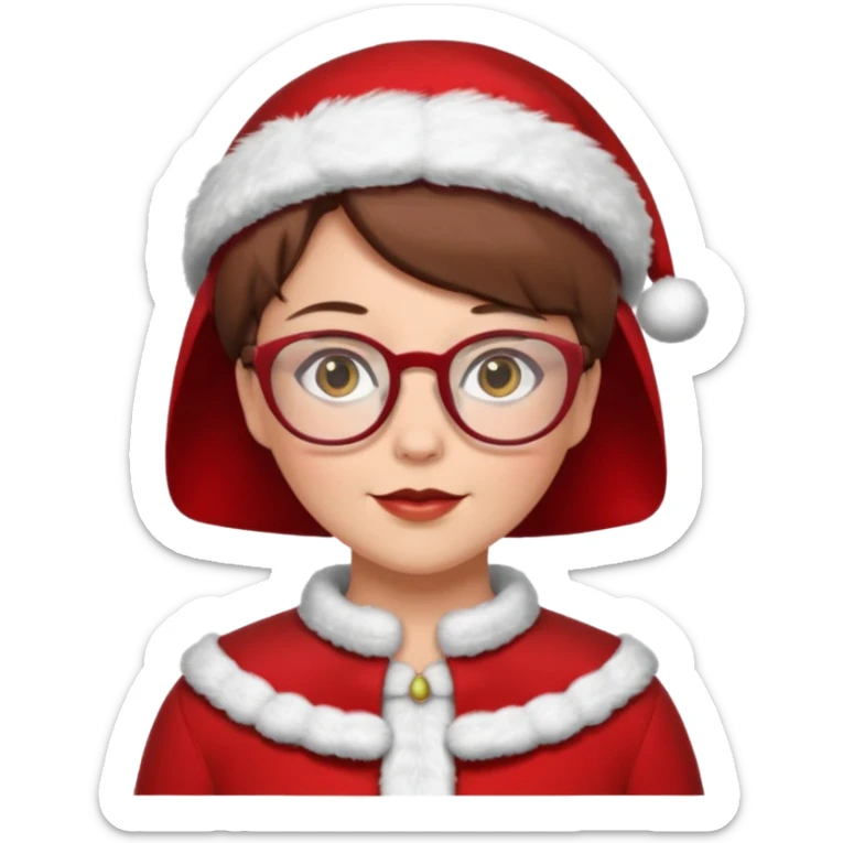 female Santa Claus with glasses with brown short hair sticker
