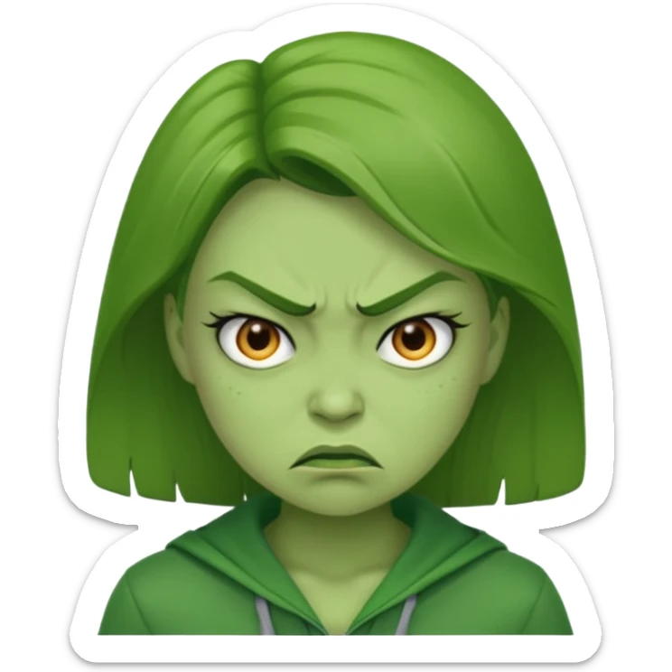 Give me a woman in green who is angry. her skin should also be greeb  sticker