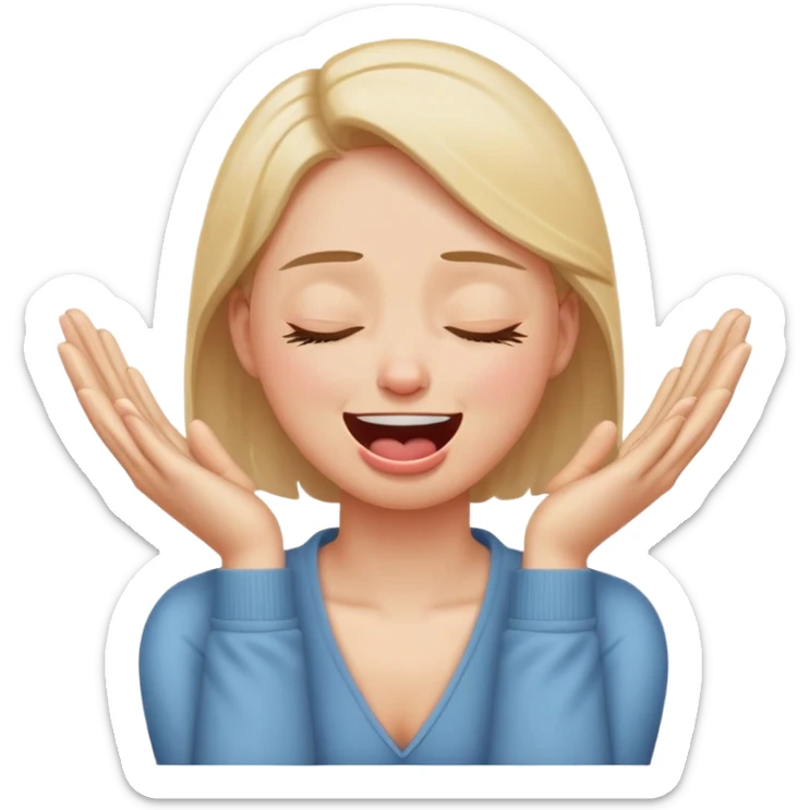 person arms crossed hands holding neck eyes closed/tongue out/laughing crying/ add ur own twist to it sticker