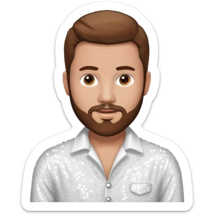 Justin Jeffre (b.1973) from 98 Degrees with brown hair and beard beard, white sequin outfit sticker